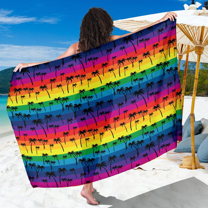 Palm Tree Rainbow Themed Print Sarong Pareo Wrap