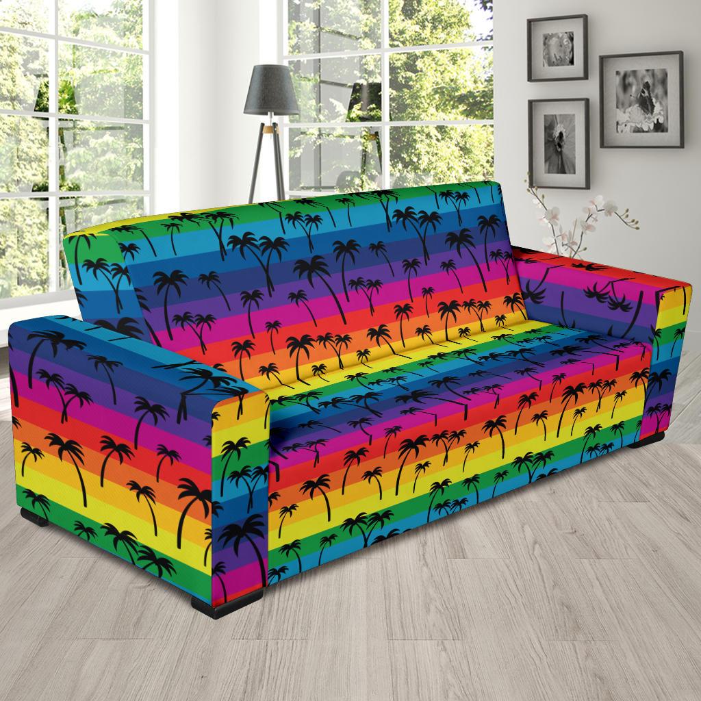 Palm Tree Rainbow Themed Print Sofa Slipcover-JTAMIGO.COM