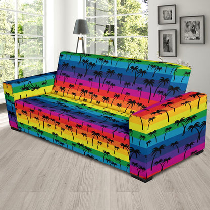 Palm Tree Rainbow Themed Print Sofa Slipcover-JTAMIGO.COM