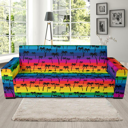Palm Tree Rainbow Themed Print Sofa Slipcover-JTAMIGO.COM