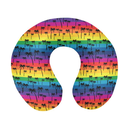 Palm Tree Rainbow Themed Print U-Shaped Travel Neck Pillow-JTAMIGO.COM