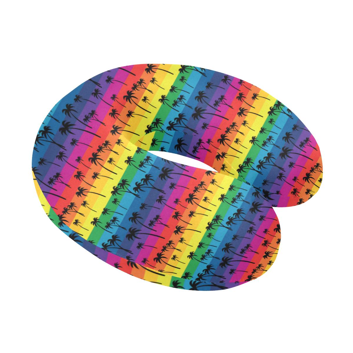Palm Tree Rainbow Themed Print U-Shaped Travel Neck Pillow-JTAMIGO.COM