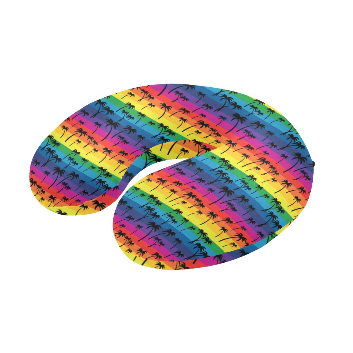 Palm Tree Rainbow Themed Print U-Shaped Travel Neck Pillow-JTAMIGO.COM