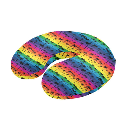 Palm Tree Rainbow Themed Print U-Shaped Travel Neck Pillow-JTAMIGO.COM