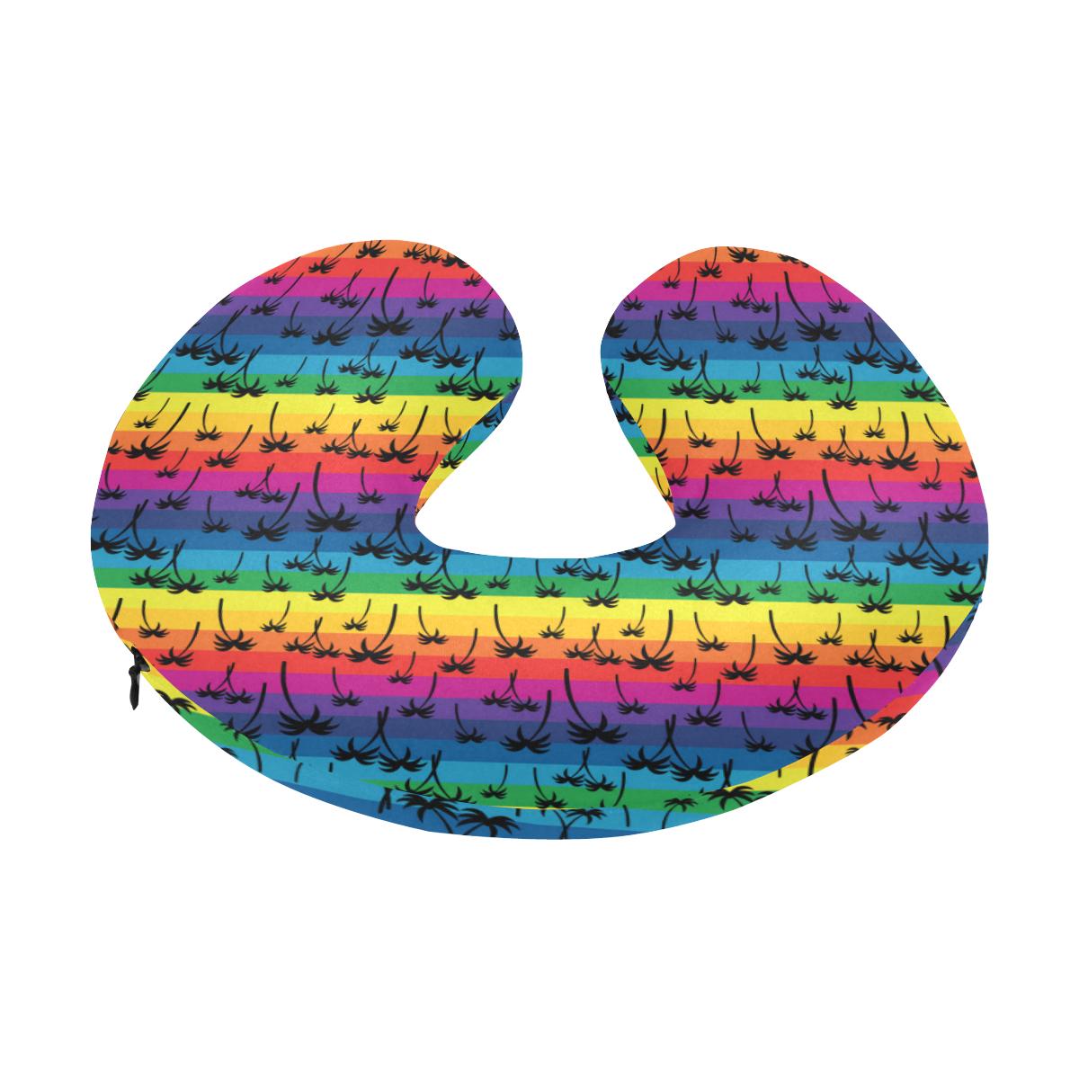 Palm Tree Rainbow Themed Print U-Shaped Travel Neck Pillow-JTAMIGO.COM