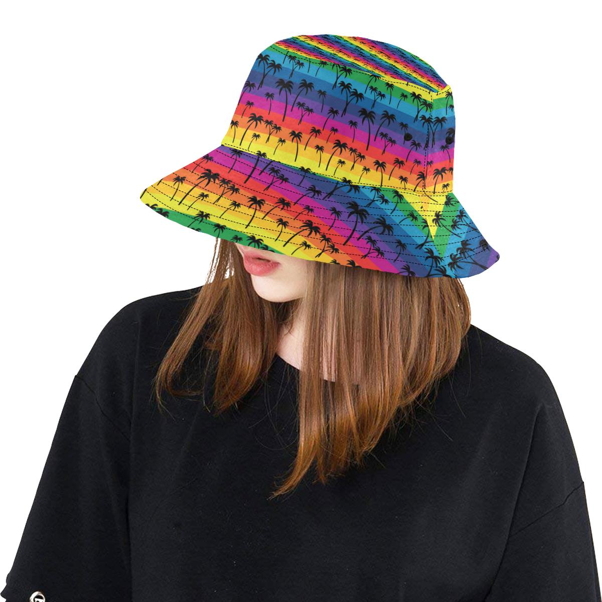 Palm Tree Rainbow Themed Print Unisex Bucket Hat