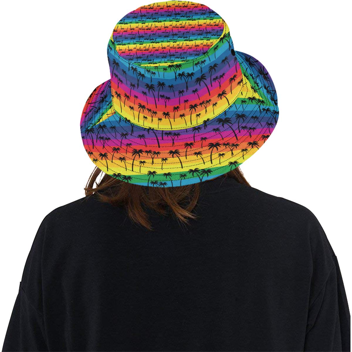 Palm Tree Rainbow Themed Print Unisex Bucket Hat