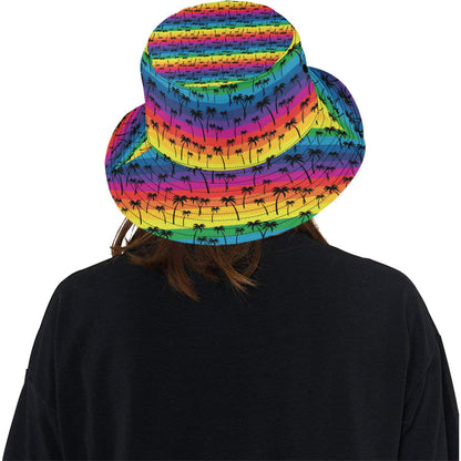 Palm Tree Rainbow Themed Print Unisex Bucket Hat