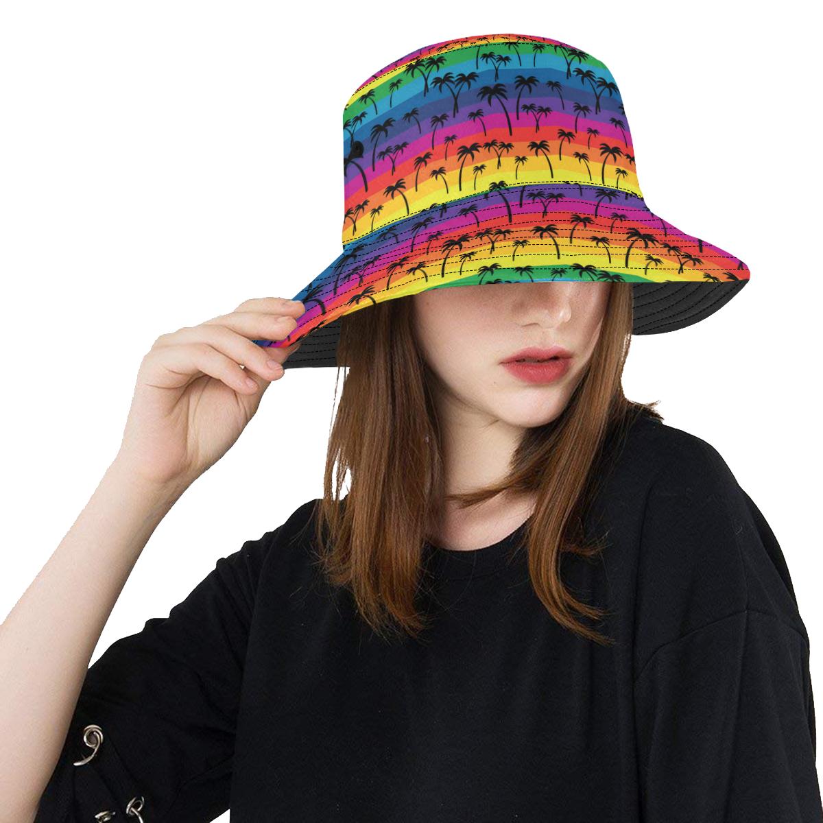 Palm Tree Rainbow Themed Print Unisex Bucket Hat
