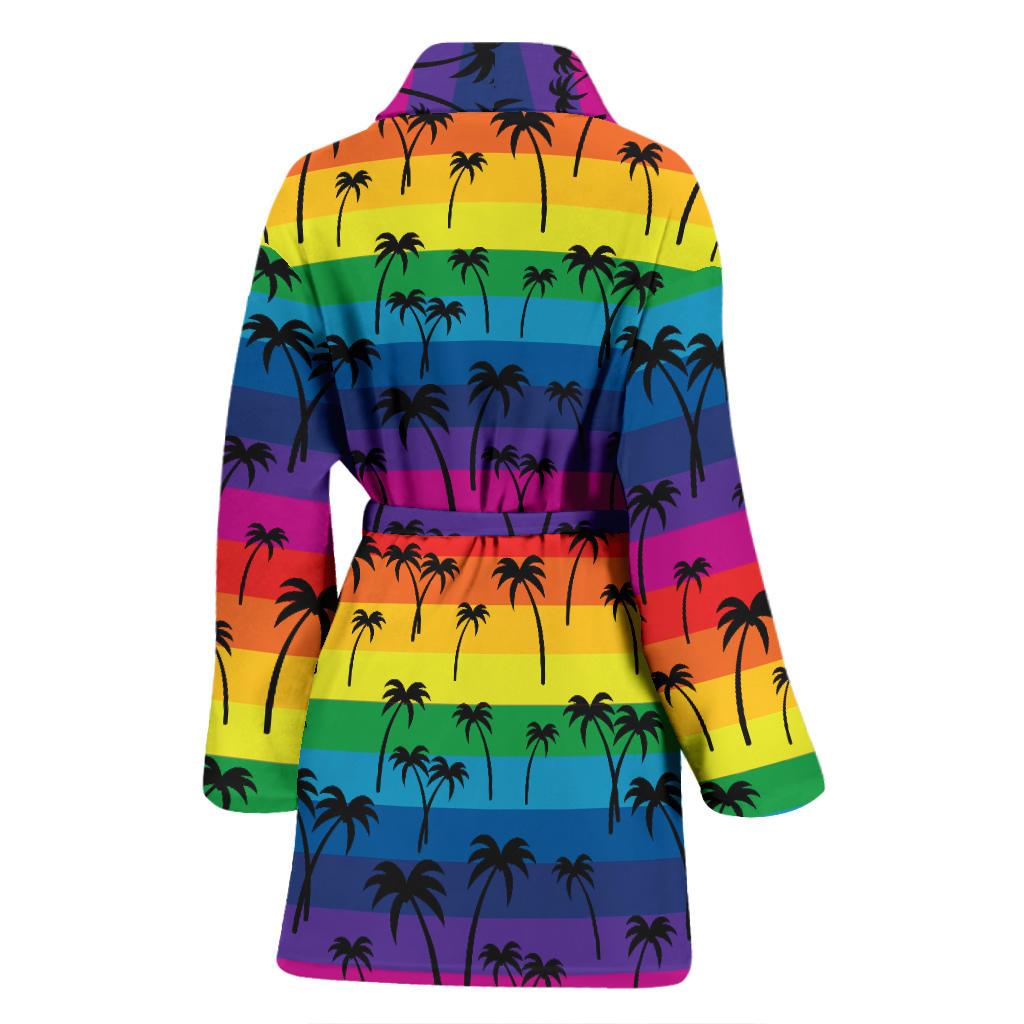 Palm Tree Rainbow Themed Print Women Bath Robe-JTAMIGO.COM