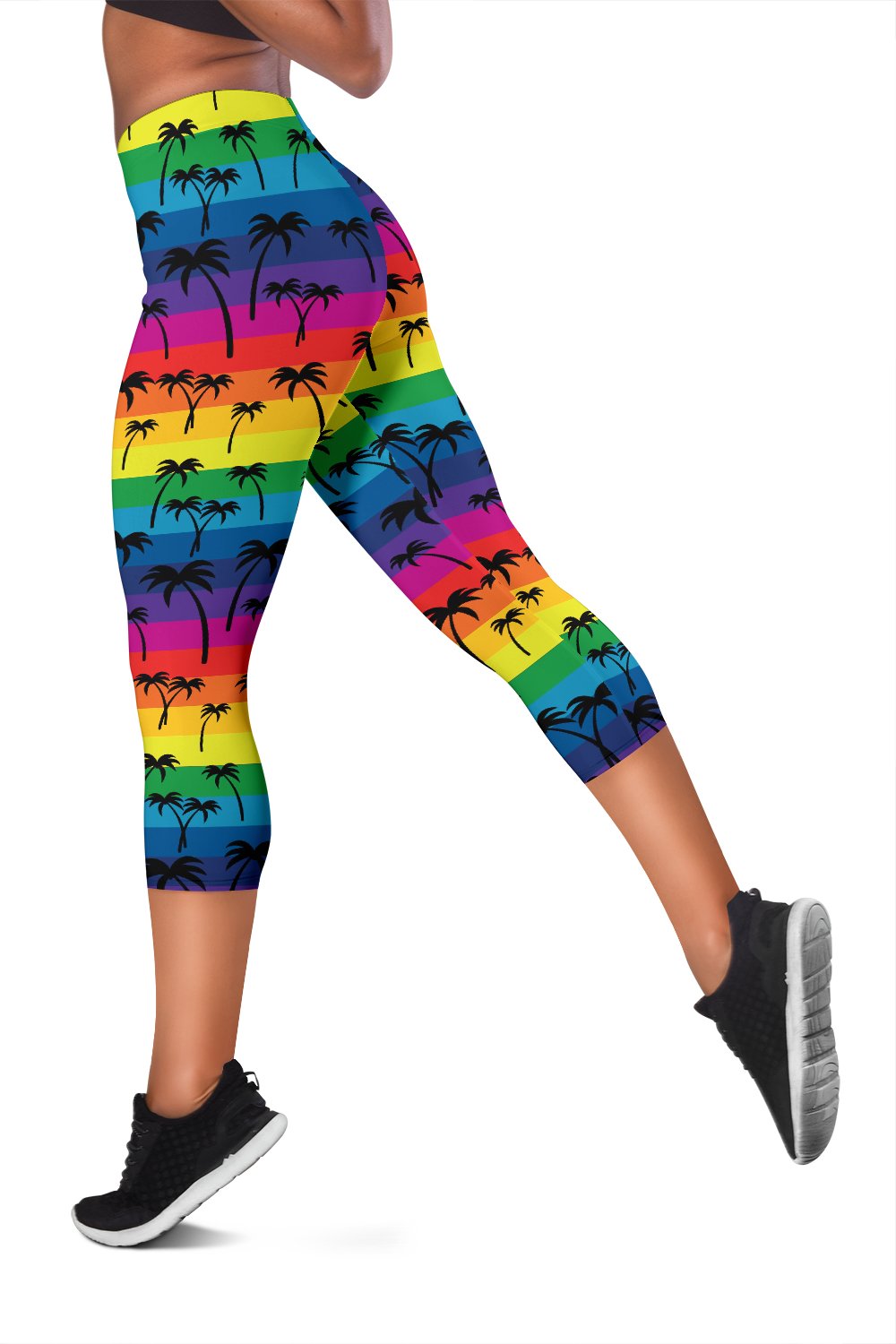 Palm Tree Rainbow Themed Print Women Capris