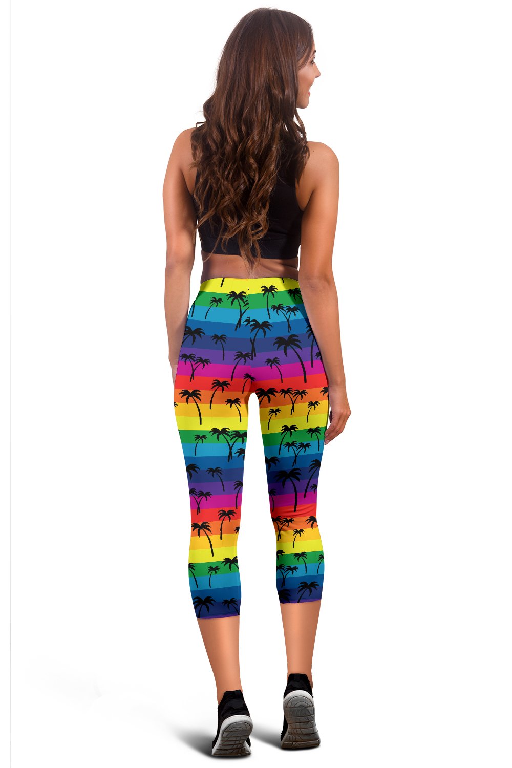 Palm Tree Rainbow Themed Print Women Capris