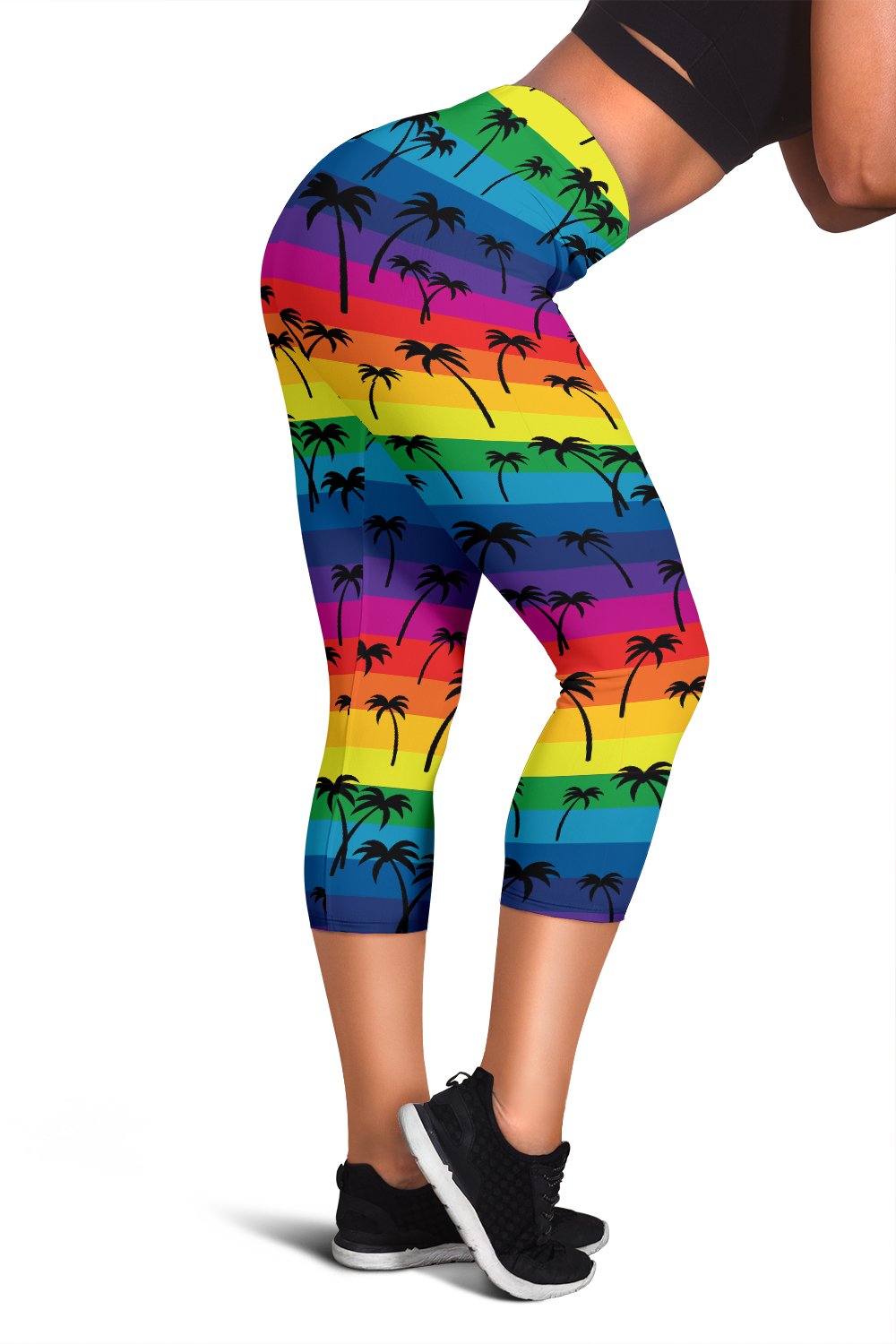 Palm Tree Rainbow Themed Print Women Capris