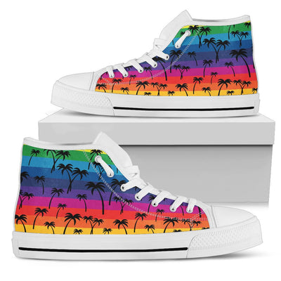 Palm Tree Rainbow Themed Print Women High Top Shoes