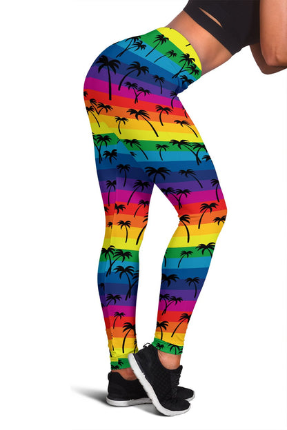 Palm Tree Rainbow Themed Print Women Leggings