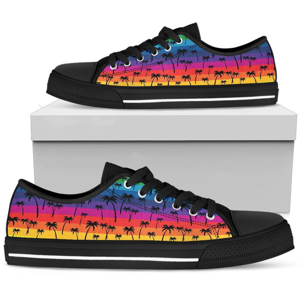 Palm Tree Rainbow Themed Print Women Low Top Shoes-JTAMIGO.COM