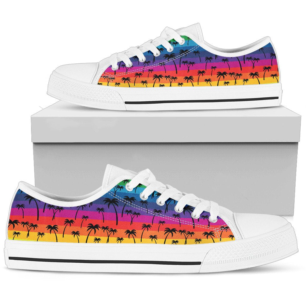 Palm Tree Rainbow Themed Print Women Low Top Shoes-JTAMIGO.COM