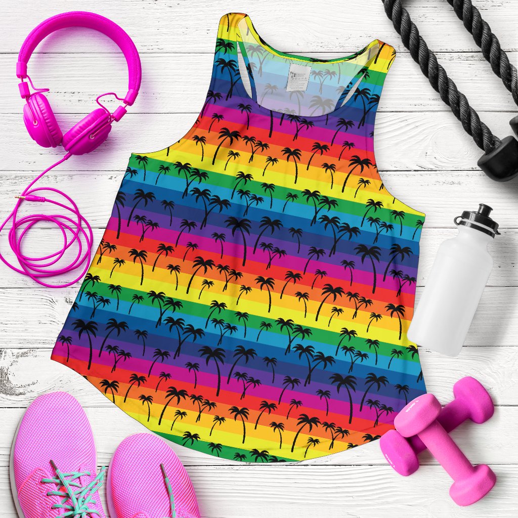 Palm Tree Rainbow Themed Print Women Racerback Tank Top