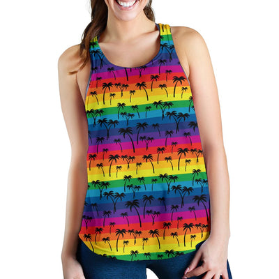 Palm Tree Rainbow Themed Print Women Racerback Tank Top