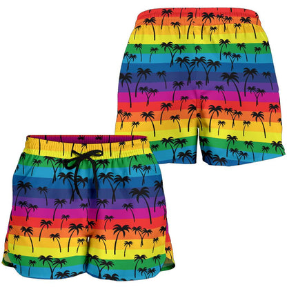 Palm Tree Rainbow Themed Print Women Shorts-JTAMIGO.COM