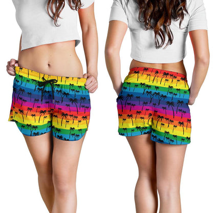 Palm Tree Rainbow Themed Print Women Shorts-JTAMIGO.COM