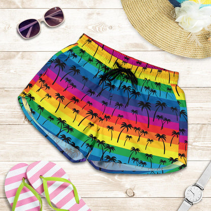 Palm Tree Rainbow Themed Print Women Shorts-JTAMIGO.COM