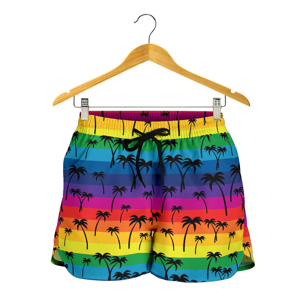 Palm Tree Rainbow Themed Print Women Shorts-JTAMIGO.COM