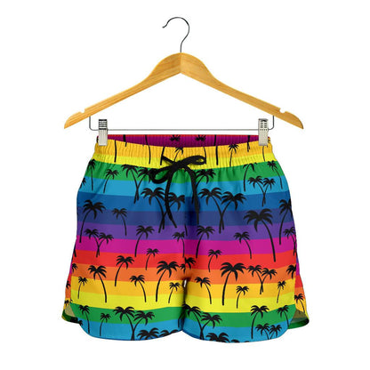 Palm Tree Rainbow Themed Print Women Shorts-JTAMIGO.COM