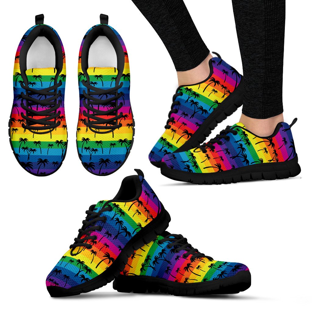 Palm Tree Rainbow Themed Print Women Sneakers Shoes