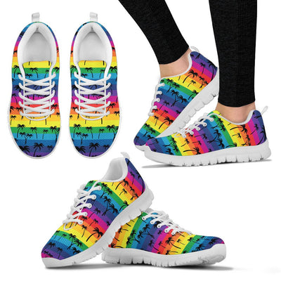 Palm Tree Rainbow Themed Print Women Sneakers Shoes