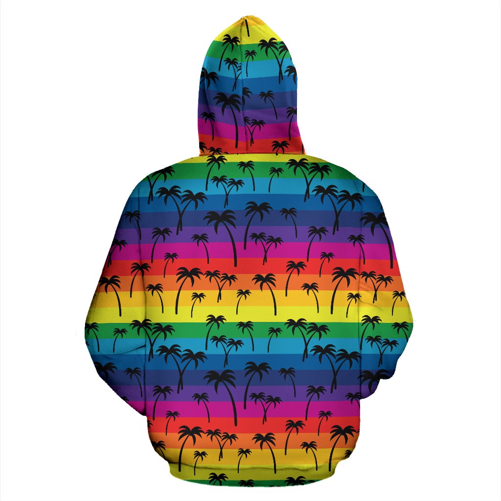 Palm Tree Rainbow Themed Print Zip Up Hoodie