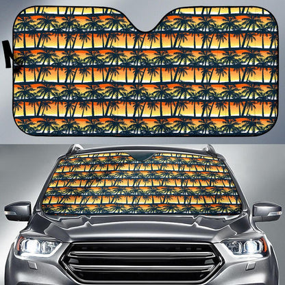 Palm Tree Sunset Design Print Car Sun Shade For Windshield