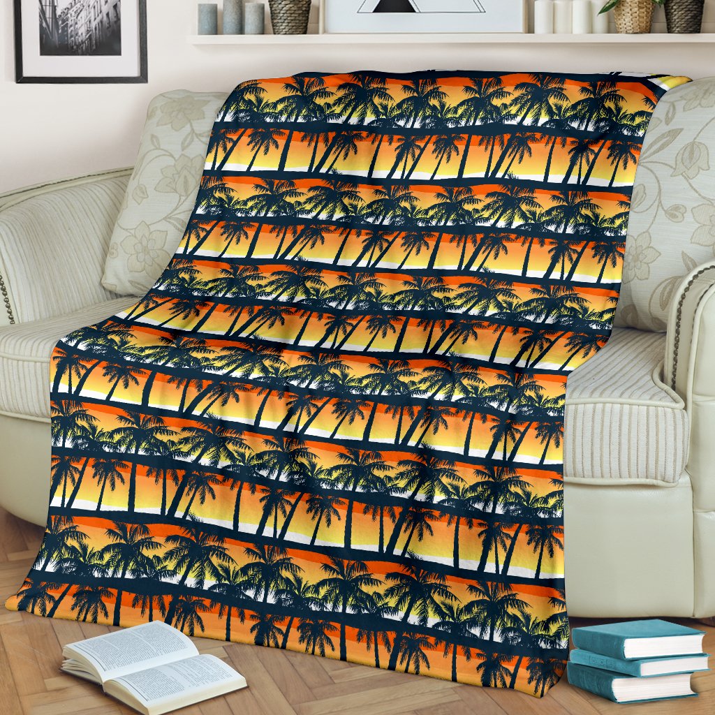 Palm Tree Sunset Design Print Fleece Blanket
