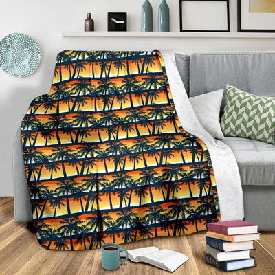 Palm Tree Sunset Design Print Fleece Blanket