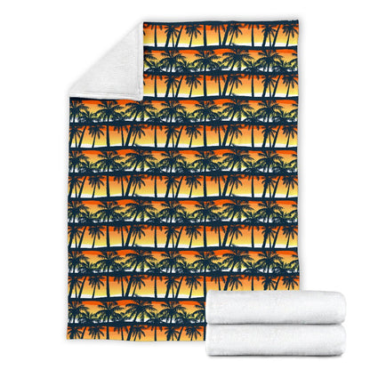 Palm Tree Sunset Design Print Fleece Blanket