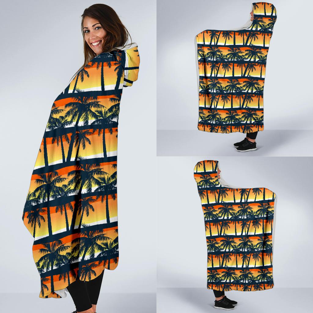 Palm Tree Sunset Design Print Hooded Blanket-JTAMIGO.COM