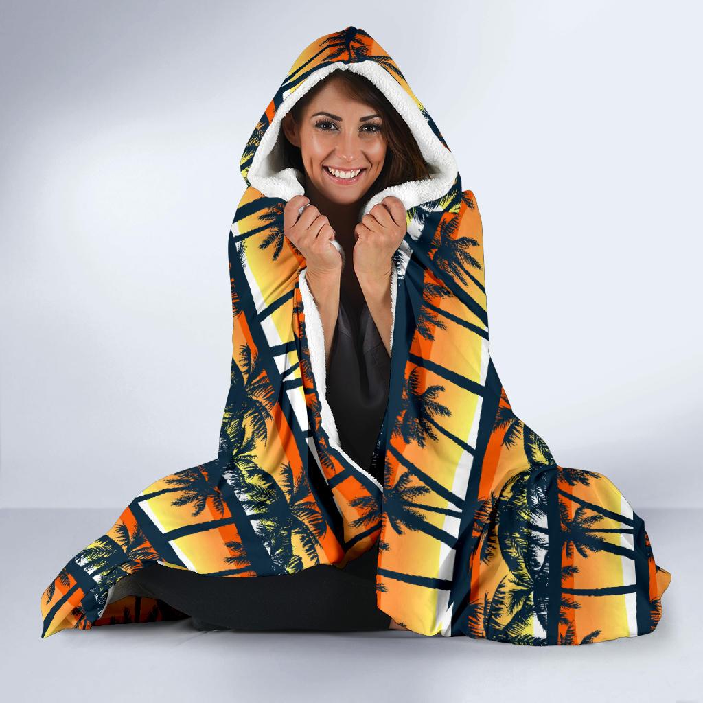 Palm Tree Sunset Design Print Hooded Blanket-JTAMIGO.COM