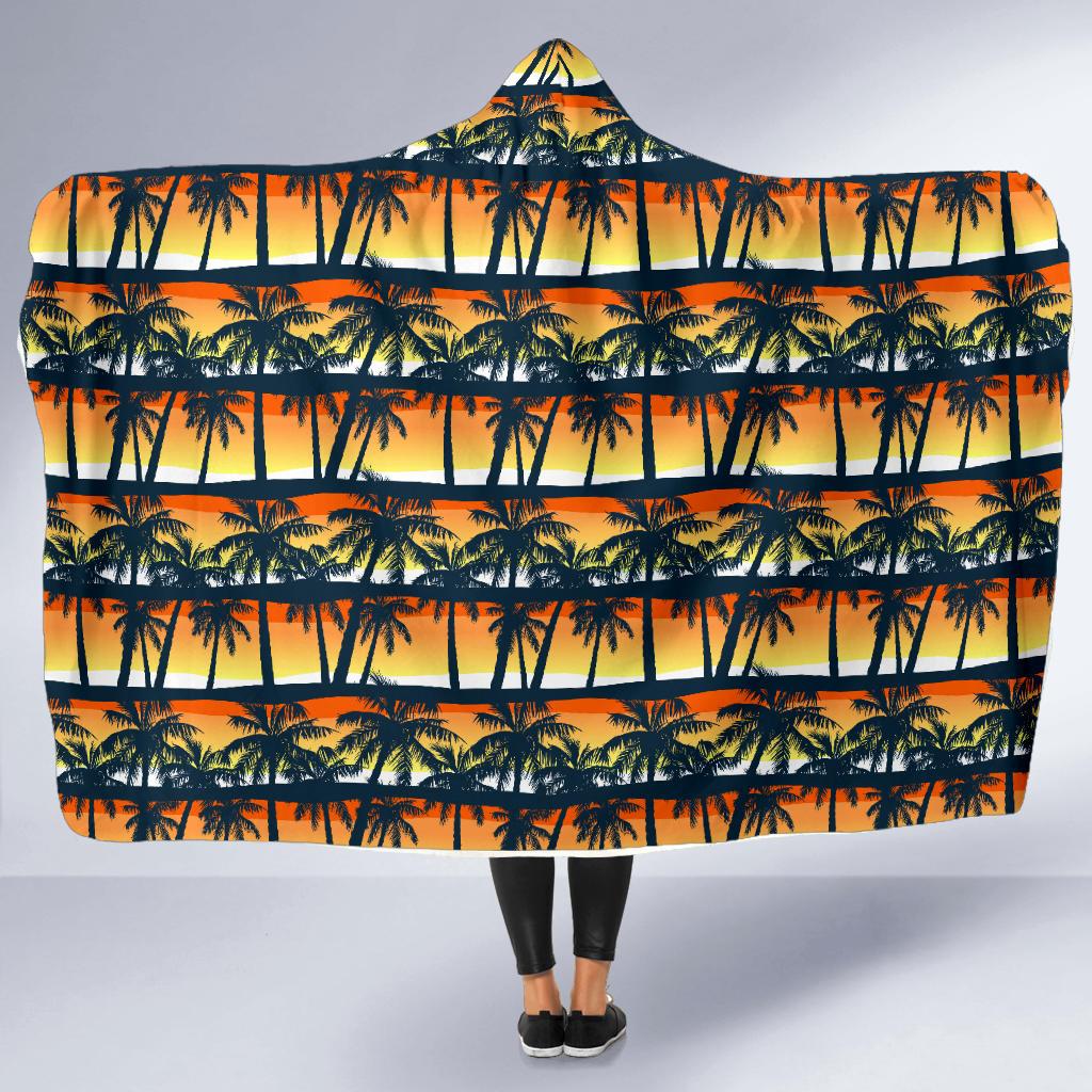 Palm Tree Sunset Design Print Hooded Blanket-JTAMIGO.COM