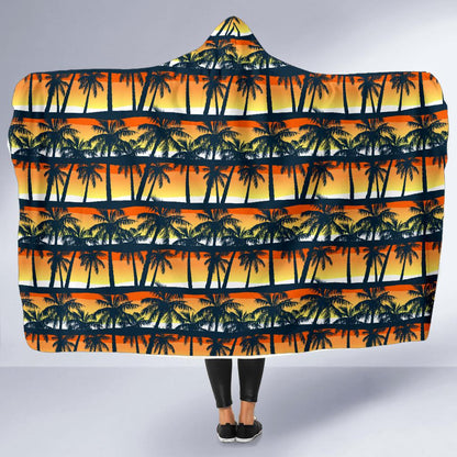 Palm Tree Sunset Design Print Hooded Blanket-JTAMIGO.COM