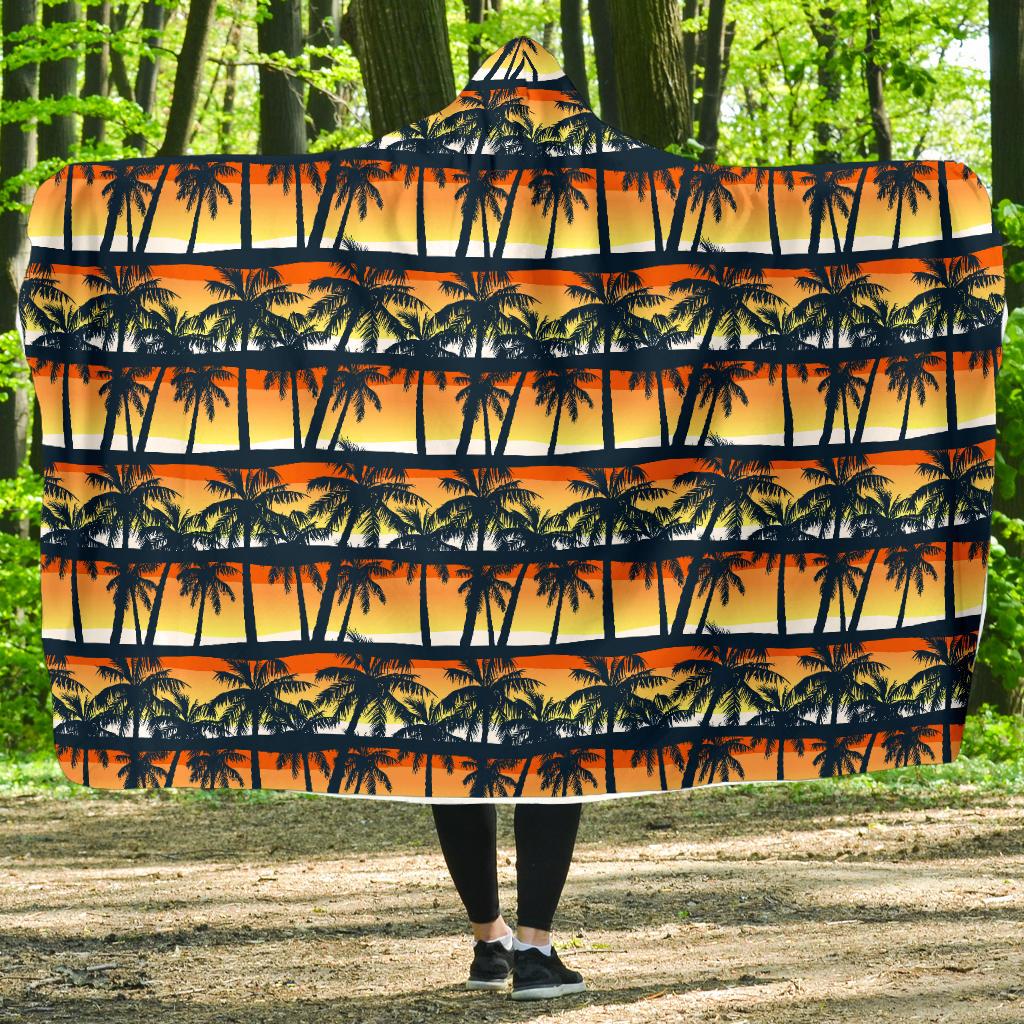 Palm Tree Sunset Design Print Hooded Blanket-JTAMIGO.COM