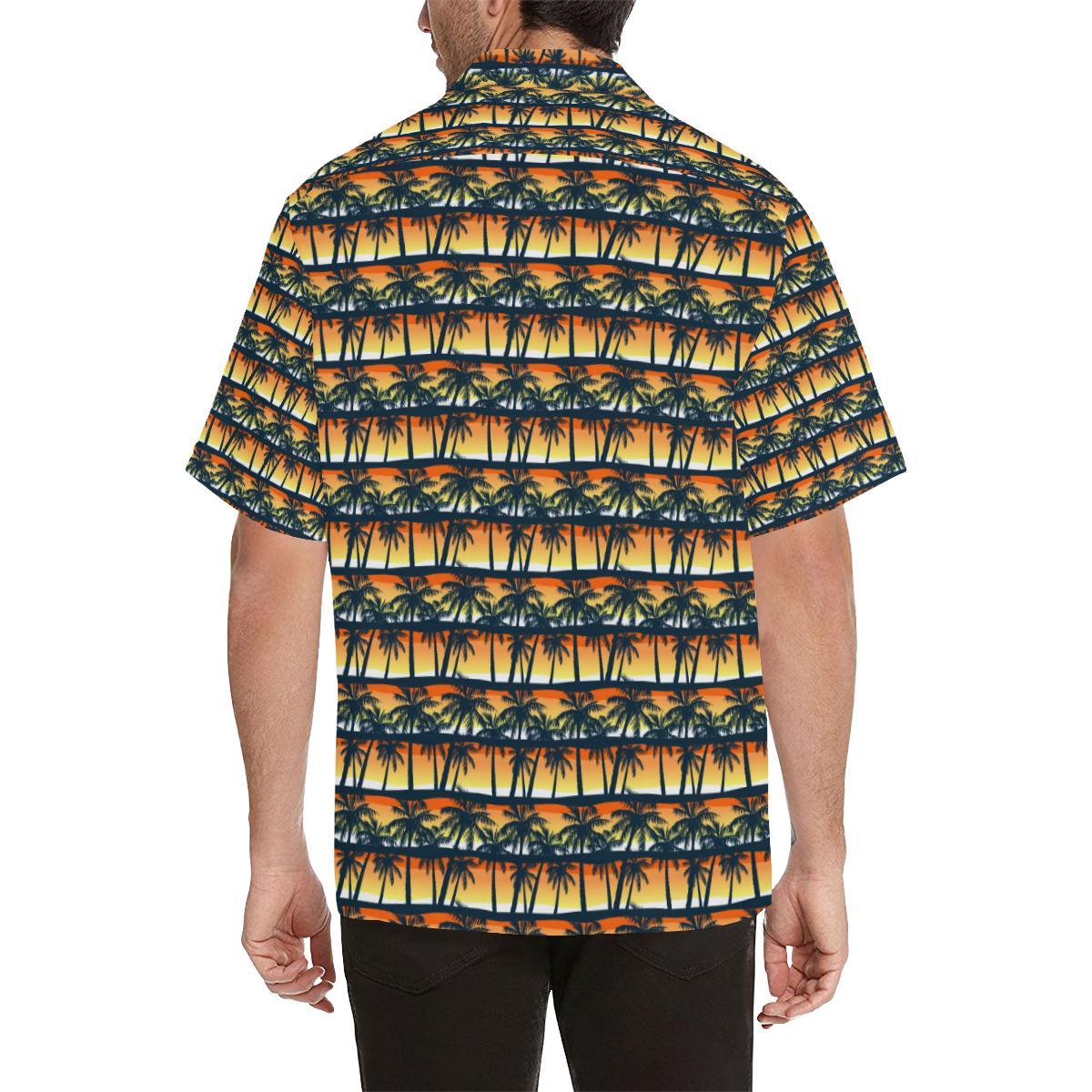 Palm Tree Sunset Design Print Men Aloha Hawaiian Shirt