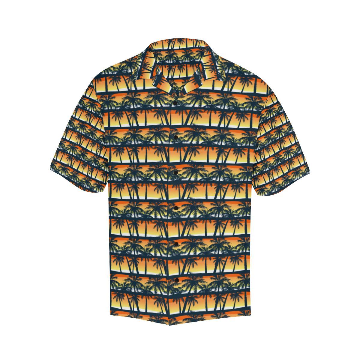 Palm Tree Sunset Design Print Men Aloha Hawaiian Shirt