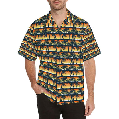 Palm Tree Sunset Design Print Men Aloha Hawaiian Shirt