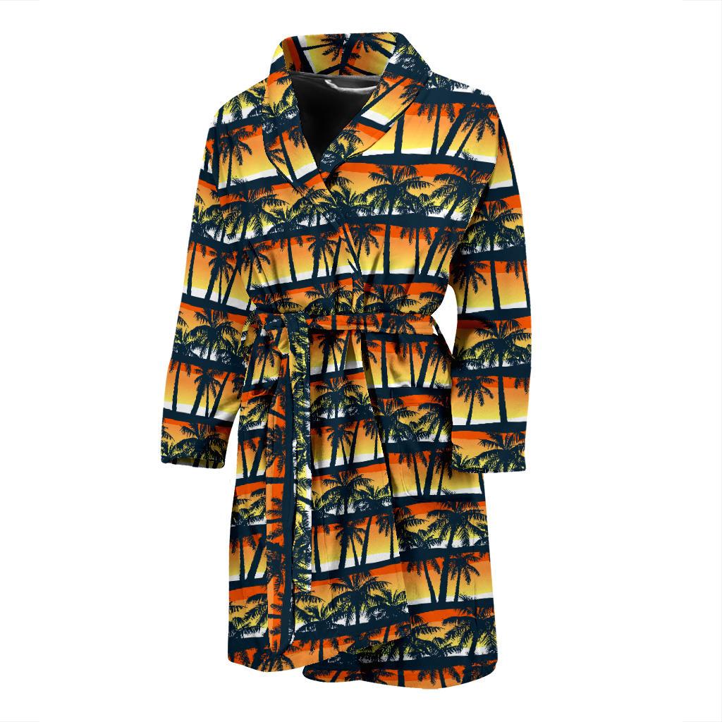 Palm Tree Sunset Design Print Men Bath Robe-JTAMIGO.COM