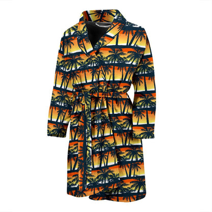 Palm Tree Sunset Design Print Men Bath Robe-JTAMIGO.COM