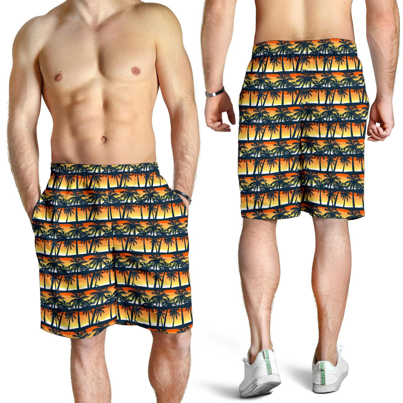 Palm Tree Sunset Design Print Mens Shorts-JTAMIGO.COM