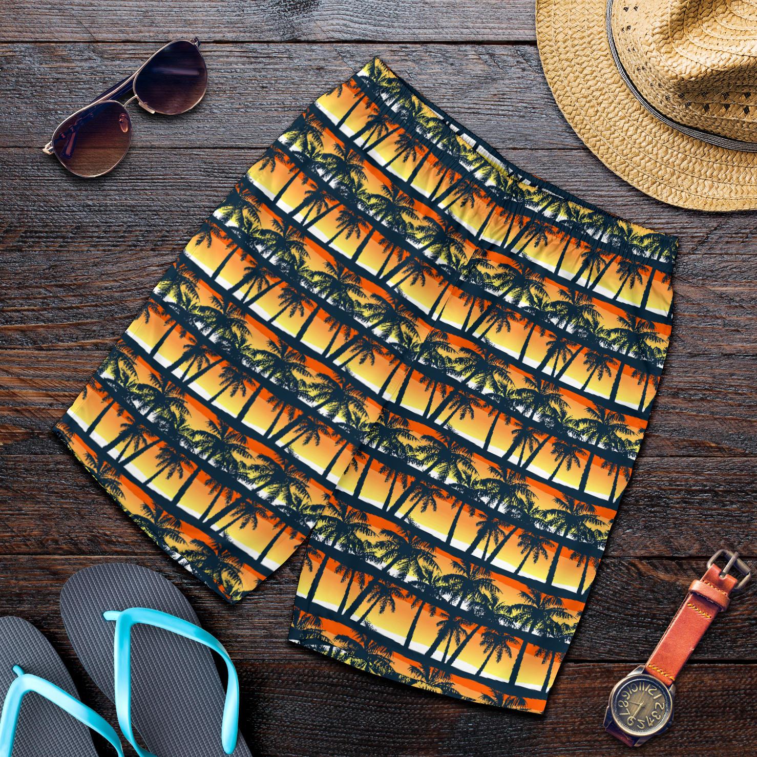 Palm Tree Sunset Design Print Mens Shorts-JTAMIGO.COM