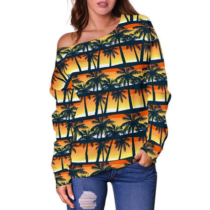 Palm Tree Sunset Design Print Off Shoulder Sweatshirt