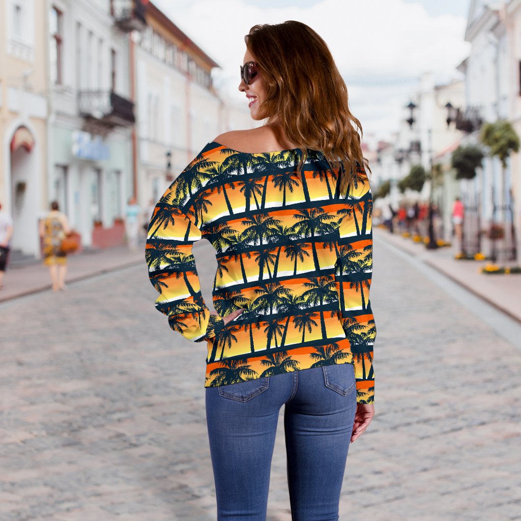Palm Tree Sunset Design Print Off Shoulder Sweatshirt