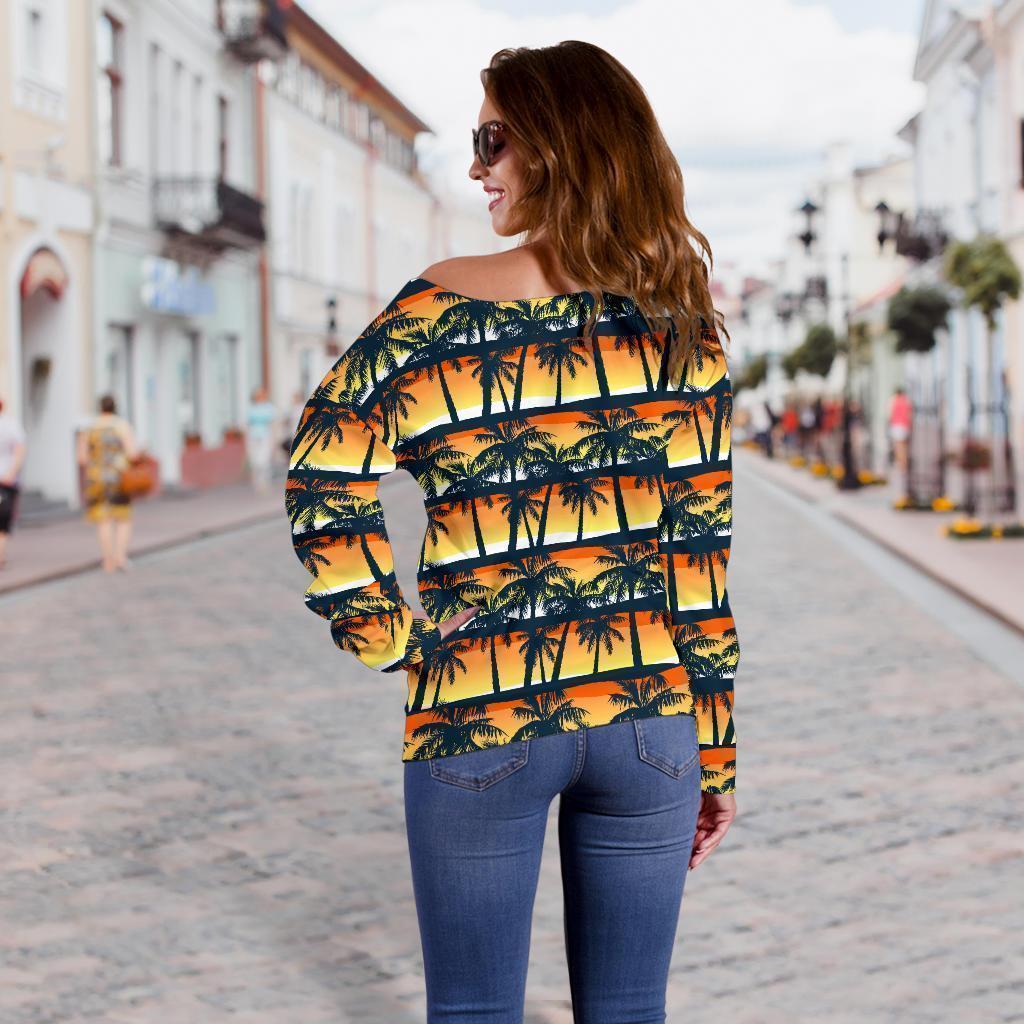Palm Tree Sunset Design Print Off Shoulder Sweatshirt